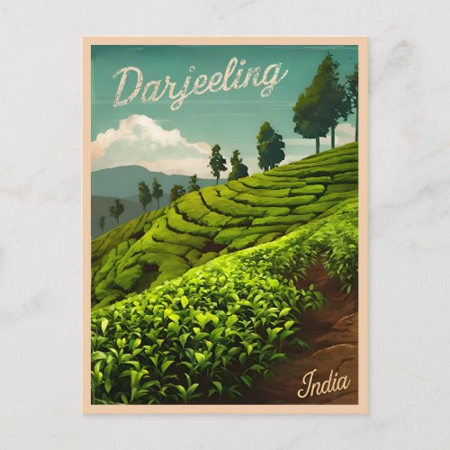 Vintage Travel Darjeeling India Retro Scenic Postcard