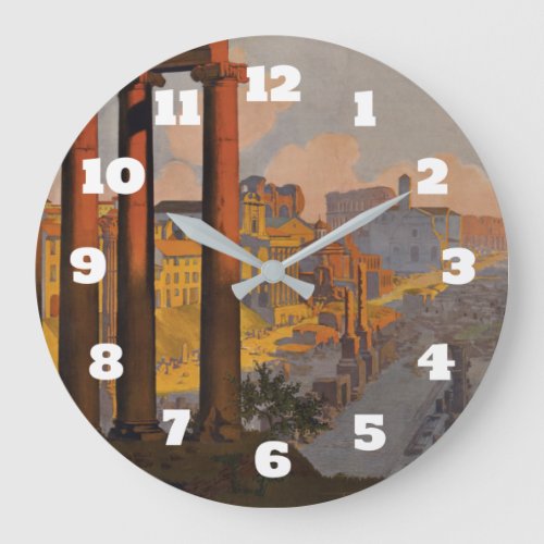 Vintage Travel Design with Roman Forum in View Large Clock