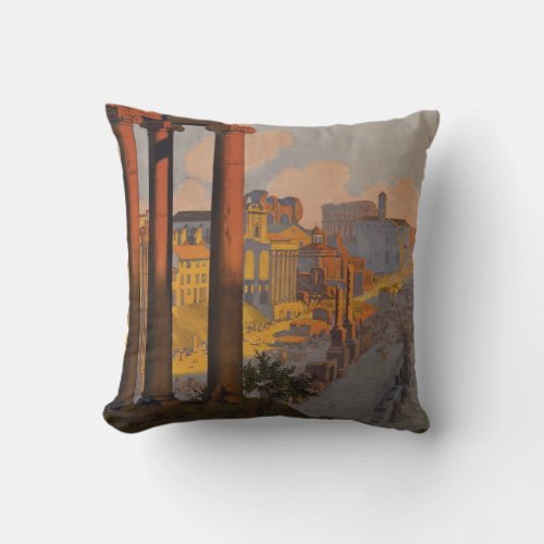 Vintage Travel Design with Roman Forum in View Throw Pillow