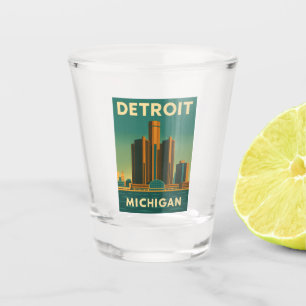 Vintage Travel Detroit Michigan Cityscape Retro Shot Glass