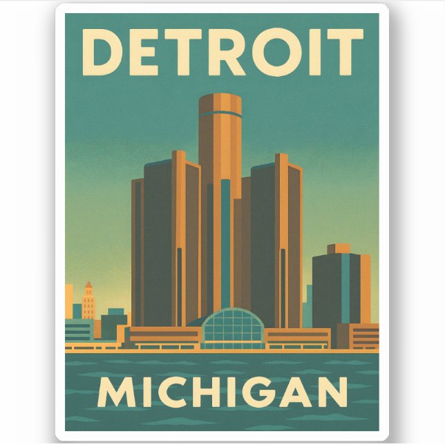 Vintage Travel Detroit Michigan Cityscape Retro Sticker (Front)