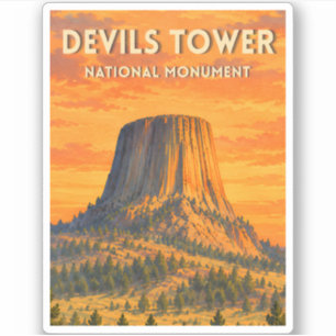Vintage Travel Devils Tower Wyoming Retro Sunset Sticker