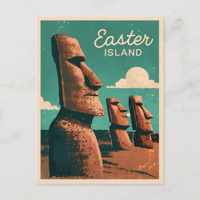 Vintage Travel Easter Island Moai Statues Retro Postcard (Front)