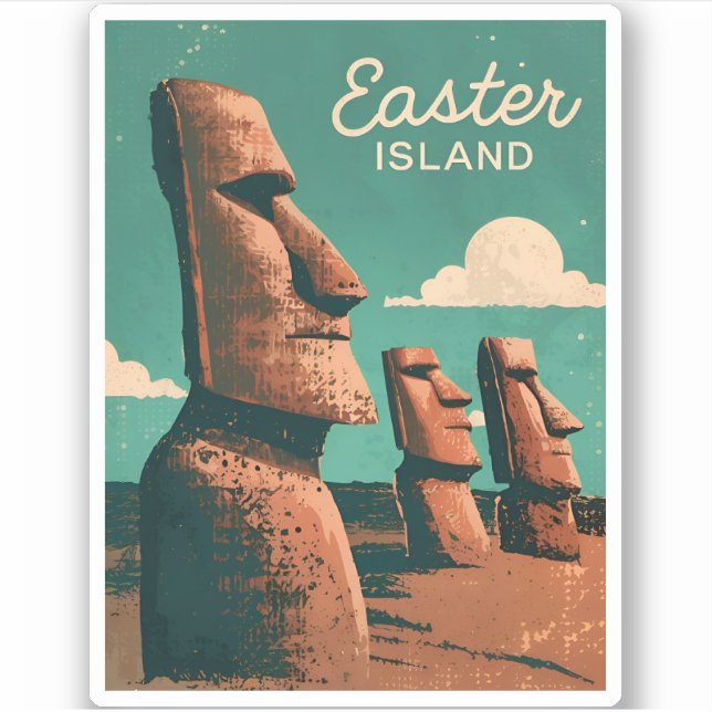Vintage Travel Easter Island Moai Statues Retro Sticker (Front)