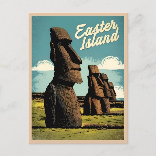 Vintage Travel Easter Island Retro Graphic Postcard