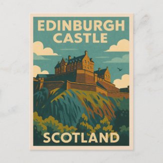 Vintage Travel Edinburgh Castle Scotland Retro
