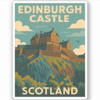 Vintage Travel Edinburgh Castle Scotland Retro