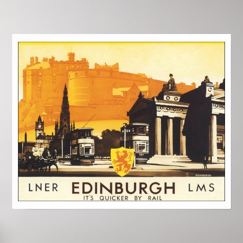 Vintage Travel Edinburgh Scotland Poster