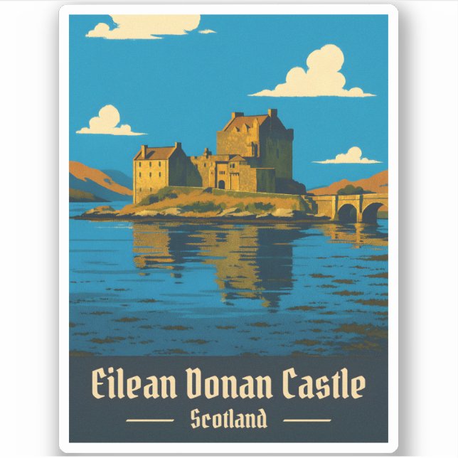 Vintage Travel Eilean Donan Castle Scotland Retro Sticker (Front)