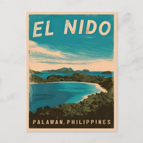 Vintage Travel El Nido Philippines Retro Scenic Postcard