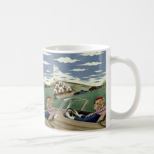 Vintage Travel Elegant Woman in Convertible Car Coffee Mug