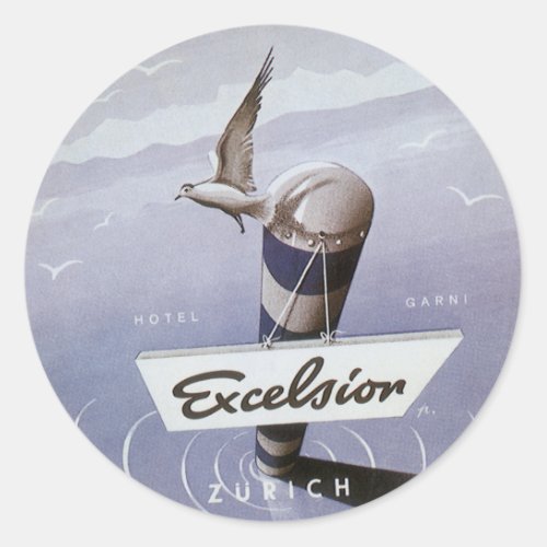 Vintage Travel Excelsior Hotel Zurich Switzerland Classic Round Sticker