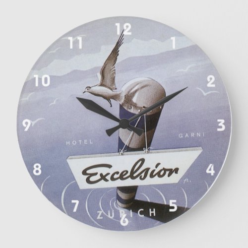 Vintage Travel Excelsior Hotel Zurich Switzerland Large Clock