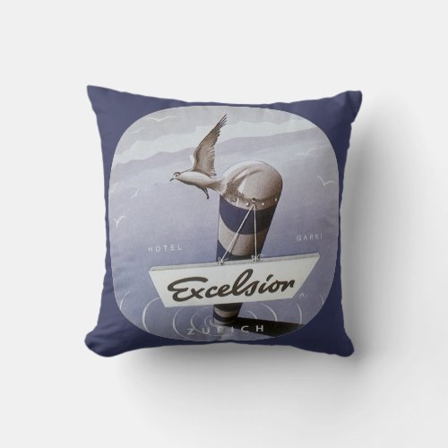 Vintage Travel Excelsior Hotel Zurich Switzerland Throw Pillow