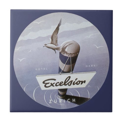 Vintage Travel Excelsior Hotel Zurich Switzerland Tile