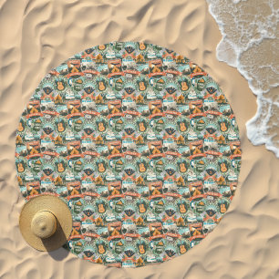 Vintage Travel Explorer Pattern Beach Towel