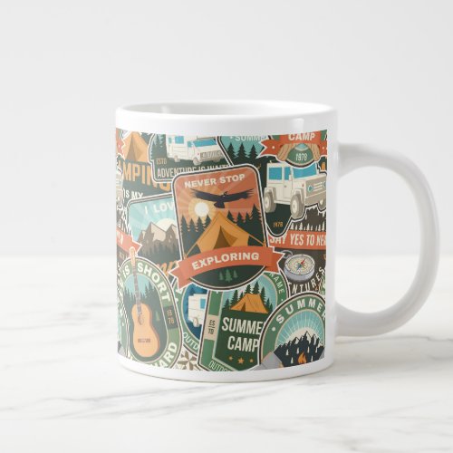 Vintage Travel Explorer Pattern Giant Coffee Mug