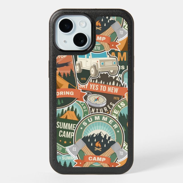 Vintage Travel Explorer Pattern iPhone 15 Case (Back)