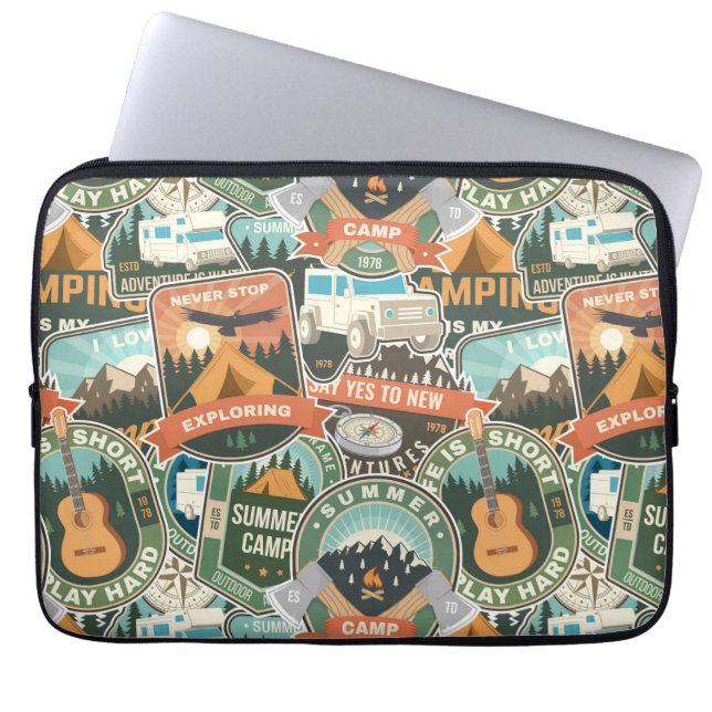 Vintage Travel Explorer Pattern Laptop Sleeve (Front)