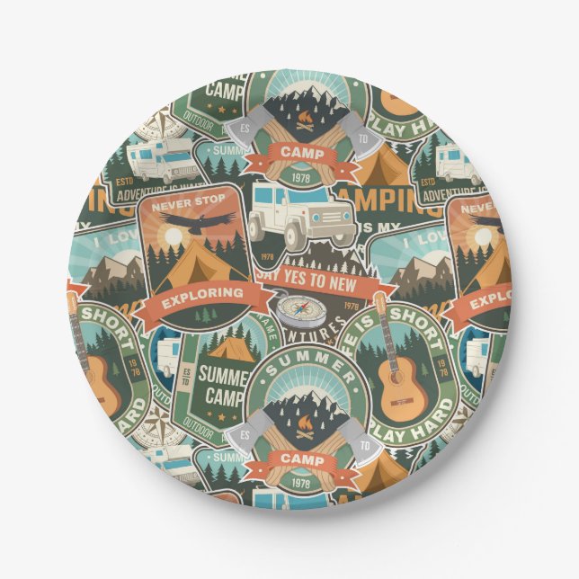 Vintage Travel Explorer Pattern Paper Plates (Front)