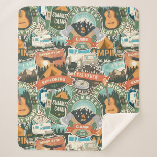 Vintage Travel Explorer Pattern Sherpa Blanket