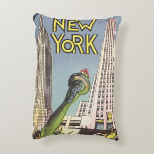 Vintage Travel, Famous New York City Landmarks Accent Pillow