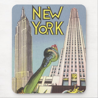 Vintage Travel, Famous New York City Landmarks Mouse Pad