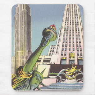 Vintage Travel, Famous New York City Landmarks Mouse Pad