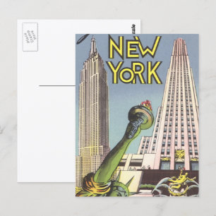Vintage Travel, Famous New York City Landmarks Postcard