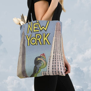 Vintage Travel, Famous New York City Landmarks Tote Bag