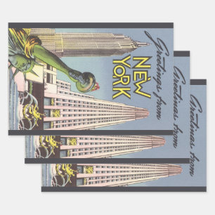 Vintage Travel, Famous New York City Landmarks Wrapping Paper Sheets