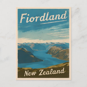 Vintage Travel Fiordland New Zealand Retro Scenic Postcard