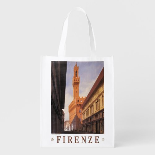 Vintage Travel Firenze Florence Palazzo Vecchio Reusable Grocery Bag