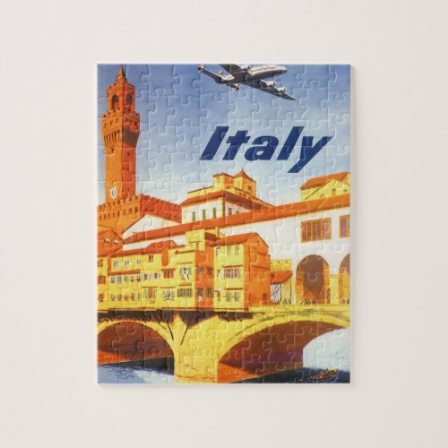 Vintage Travel Florence Firenze Italy Bridge River Jigsaw Puzzle