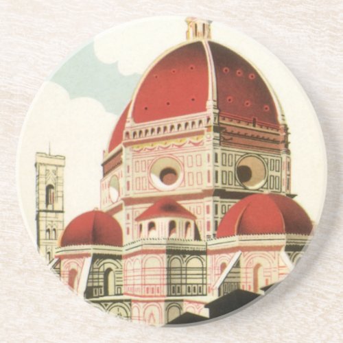 Vintage Travel Florence Firenze Italy Church Duomo Coaster