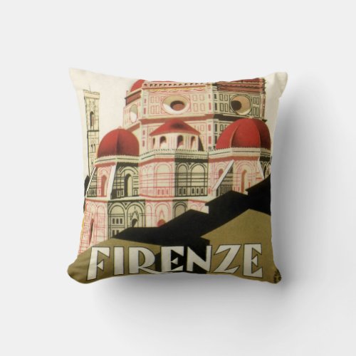 Vintage Travel Florence Firenze Italy Church Duomo Throw Pillow