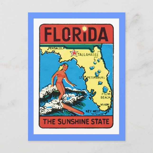 Vintage Travel Florida FL State Label Postcard (Front)