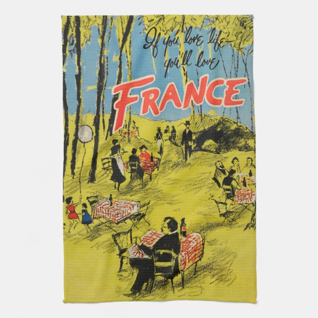Vintage Travel France Green 1950s Kitchen Towel (Vertical)
