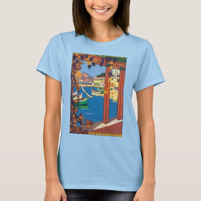 Vintage Travel, French Riviera Mediterranean Sea T-Shirt (Front)
