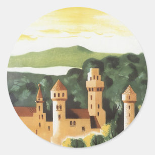Vintage Travel, German Castle, Bavaria Germany Classic Round Sticker