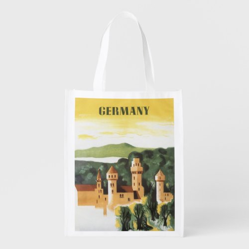 Vintage Travel German Castle Bavaria Germany Grocery Bag