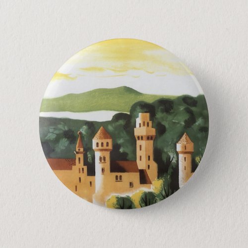Vintage Travel German Castle Bavaria Germany Pinback Button