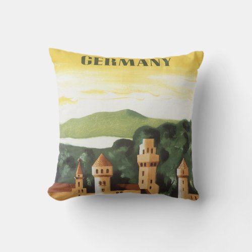 Vintage Travel German Castle Bavaria Germany Throw Pillow