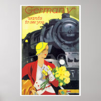 Vintage Travel Germany by Train Ad Poster