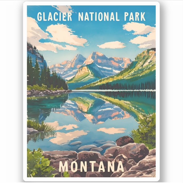 Vintage Travel Glacier National Park Montana Sticker (Front)