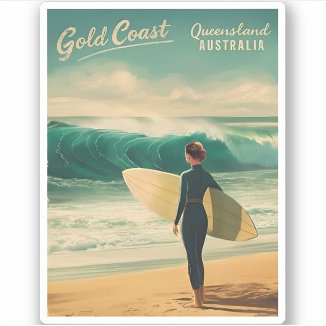 Vintage Travel Gold Coast Australia Retro Scenic Sticker (Front)