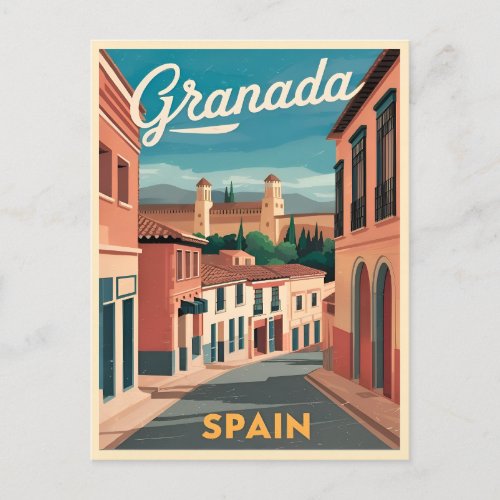 Vintage Travel Granada Spain Retro Graphic Postcard