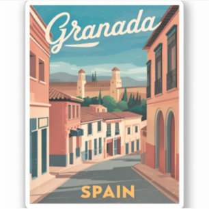 Vintage Travel Granada Spain Retro Graphic Sticker