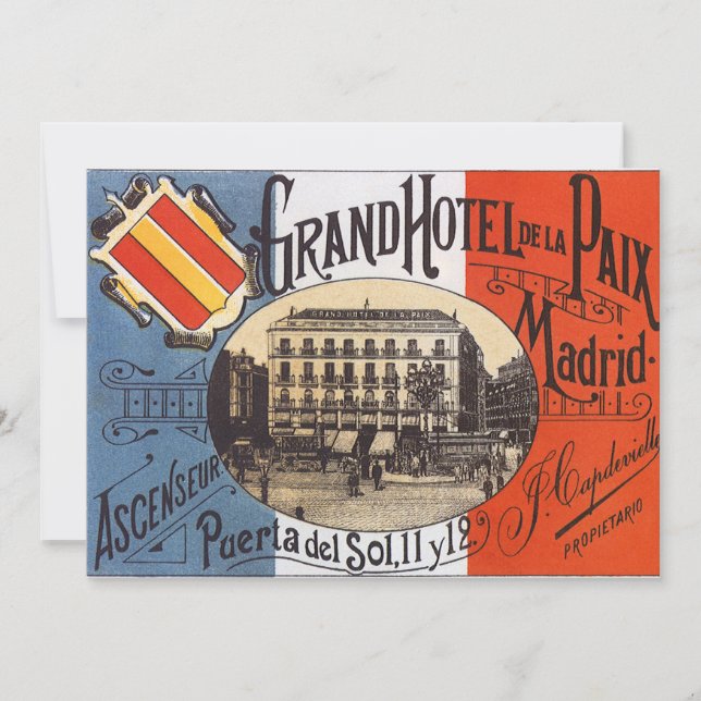 Vintage Travel, Grand Hotel Paix, Madrid, Spain (Front)