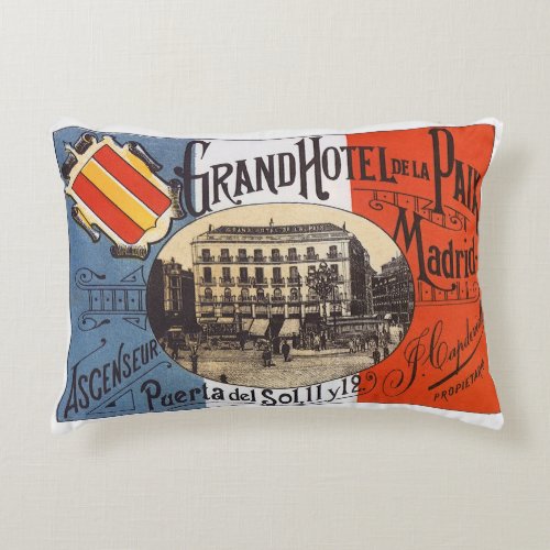 Vintage Travel Grand Hotel Paix Madrid Spain Accent Pillow
